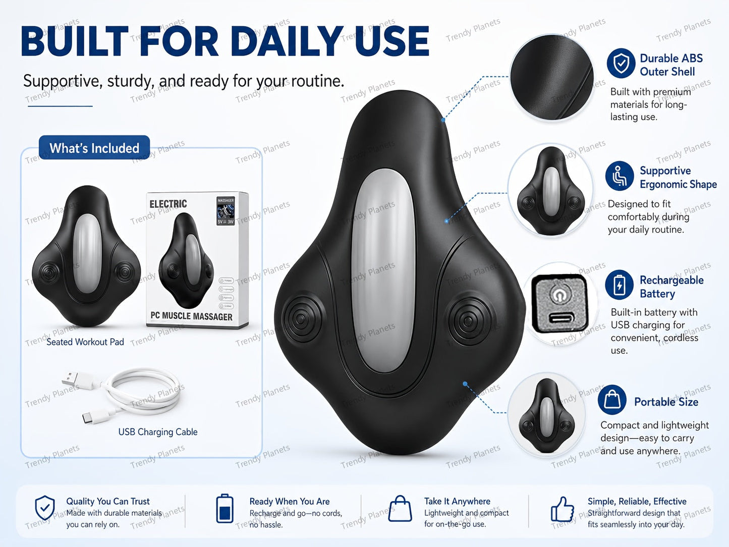 Electric Pelvic Floor Trainer – Cordless Kegel Cushion Device with 6 Vibration Modes for Pelvic Floor Exercises & Muscle Relaxation, Quiet Rechargeable Fitness Equipment for Men & Women at Home
