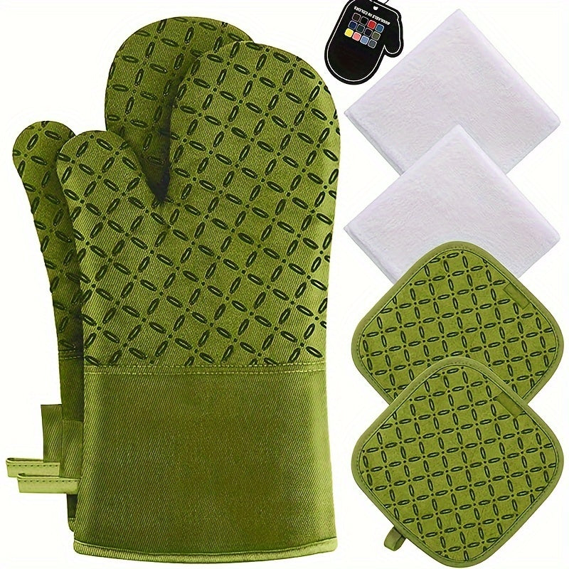 Oven Mitts and Pot Holders Set 6 Piece Heat Resistant Non-Slip Silicone Kitchen Gloves for Baking BBQ Cooking – Includes 1 Pair Mitts & 4 Pot Holders