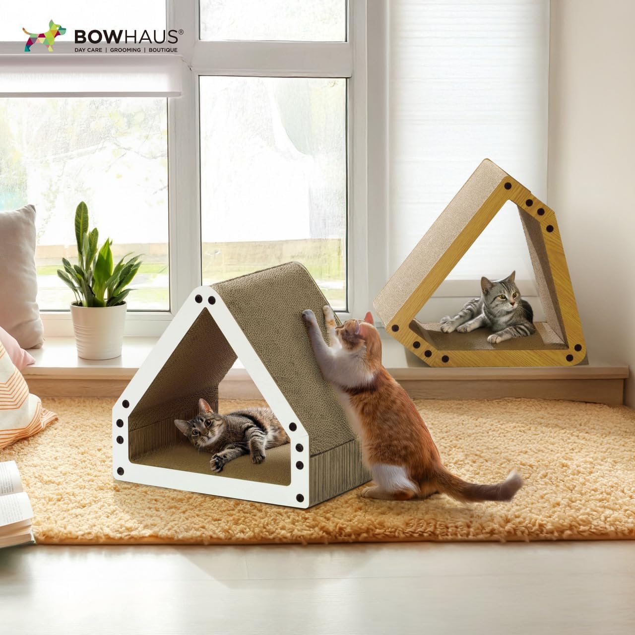 Large House-Shaped Cat Scratcher Lounger – Reversible 5-Layer Cardboard Cat Scratching Pad & Board, 16x14x12 Inch, Protects Furniture, for Indoor Cats of All Sizes, Brown/White