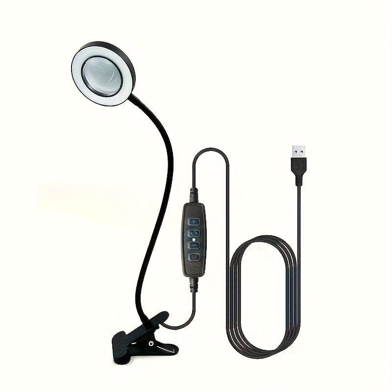 Diamond Painting Magnifier LED Clamp Lamp 10X Hands-Free – USB 5V, 3 Color Modes, 10 Brightness Levels, 18'' Flexible Gooseneck, Clamp Desk Light for Crafts Sewing Jewelry Embroidery Reading