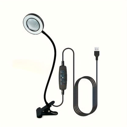 Diamond Painting Magnifier LED Clamp Lamp 10X Hands-Free – USB 5V, 3 Color Modes, 10 Brightness Levels, 18'' Flexible Gooseneck, Clamp Desk Light for Crafts Sewing Jewelry Embroidery Reading