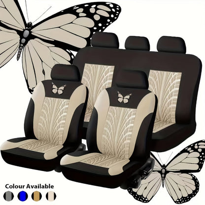 Universal Car Seat Covers for 5-Seater Vehicles - Butterfly & Tire Pattern, Thickened Wear-Resistant Breathable Fabric, Full Set Front & Rear Seat Protection, Fits Most Cars, Trucks & SUVs