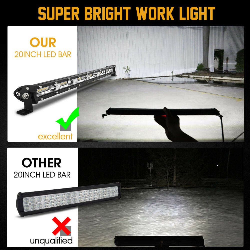20 Inch 180W LED Light Bar Offroad Single Row – Ultra Slim 12V/24V Work Lamp for Truck, ATV, SUV, Tractor, Jeep & Boat – 6000K White, 50000Hr Lifespan – Velora
