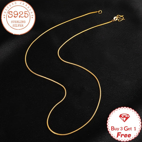 24K Gold Plated 925 Sterling Silver Snake Chain Necklace 1mm – Handmade Layering Necklace with Gift Box for Women & Men, Perfect for Valentine's Day, Mother's Day, Christmas & Birthdays