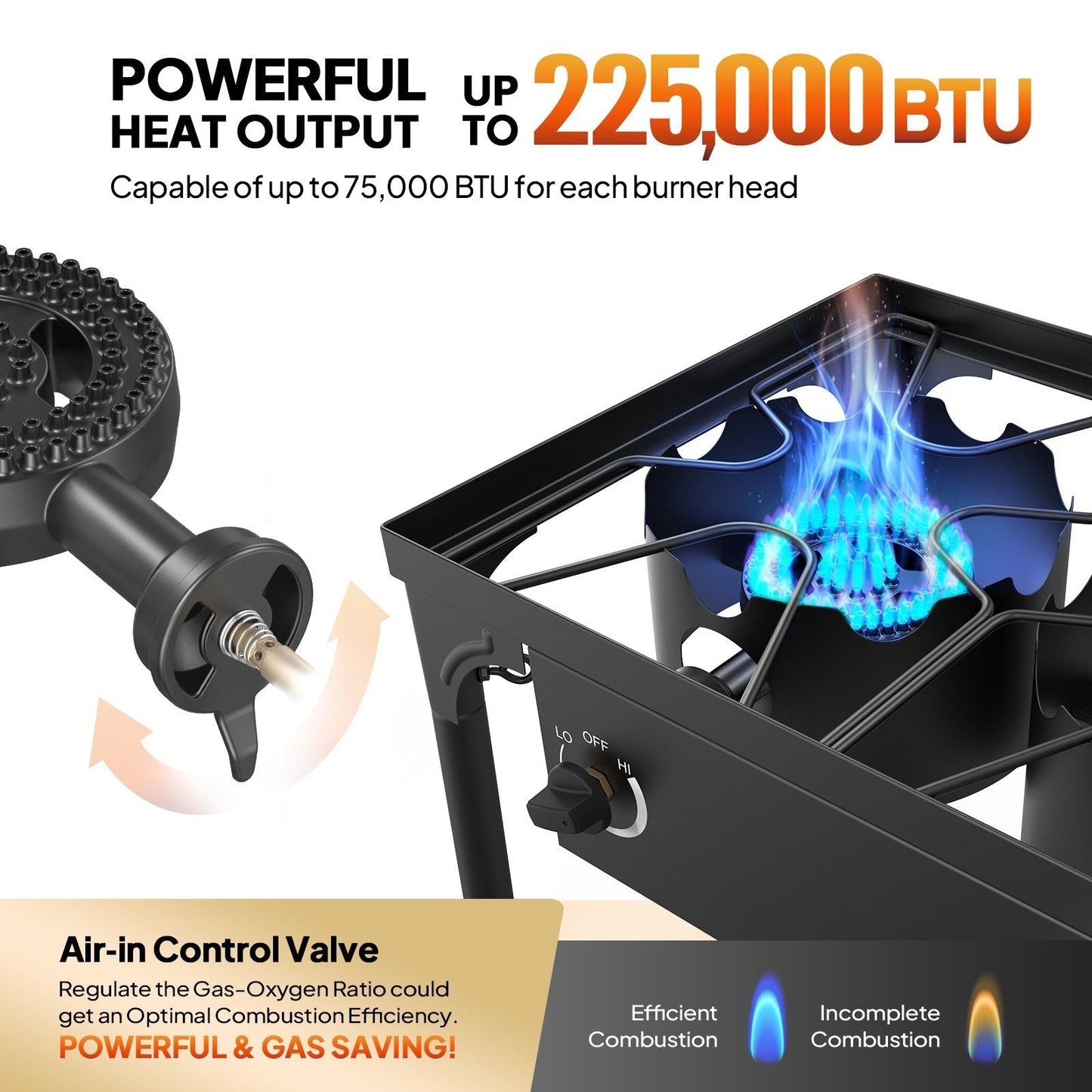 High Pressure Propane Burner Stove 100,000-225,000 BTU - Heavy Duty Cast Iron Outdoor Camp Cooker with Detachable Legs, CSA Listed Regulator, 1 or 3 Burner for Camping, Tailgating & Brewing