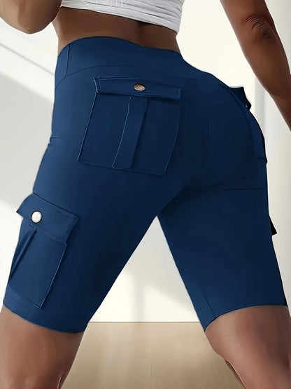 Women's High Waist Yoga Shorts with Pockets – Solid Color Soft Stretch Workout Shorts for Yoga Gym Running, Flattering Fit, Spring Summer Fall Activewear