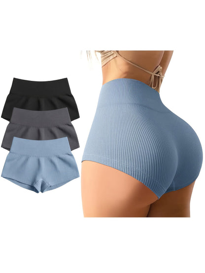 Women's 3-Pack High Waist Seamless Yoga Shorts Nylon Stretch Workout Shorts for Gym Running Cycling Sports Activewear S-XL