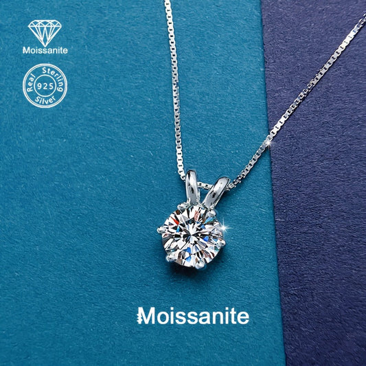 1 Carat Moissanite Pendant Necklace 925 Sterling Silver – Brilliant Diamond Alternative Solitaire Drop Necklace for Women, Fine Jewelry Gift for Birthday Anniversary Wedding Valentine's Day