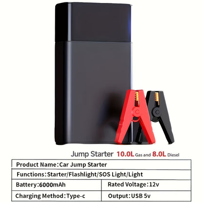 7-in-1 Portable Car Jump Starter 10000mAh – Multi-Functional Emergency Battery Booster with LED Emergency Light for Gas (2.64 Gal) & Diesel (2.38 Gal) Engines, Car Emergency Tool Kit