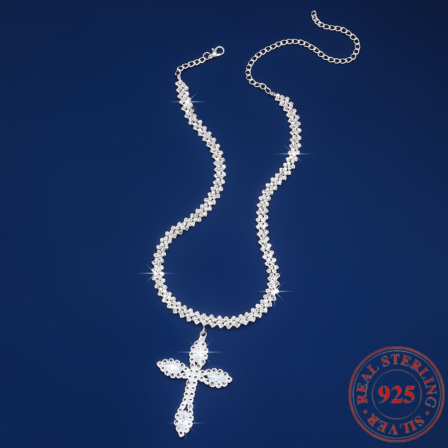 925 Sterling Silver Cross Pendant Necklace – Cubic Zirconia Crystal Sparkle, Luxury Elegant Design, Perfect Gift for Women & Men for Birthday, Christmas & Religious Occasions