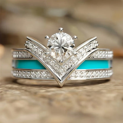 9pcs Bohemian Turquoise Stackable Ring Set for Women – Luxury Boho Multi-Element Gold Tone Synthetic Turquoise Rings, Fashion Jewelry for Daily Wear, Wedding, Engagement, Gift for Girlfriend & Lover, Sizes 6-11