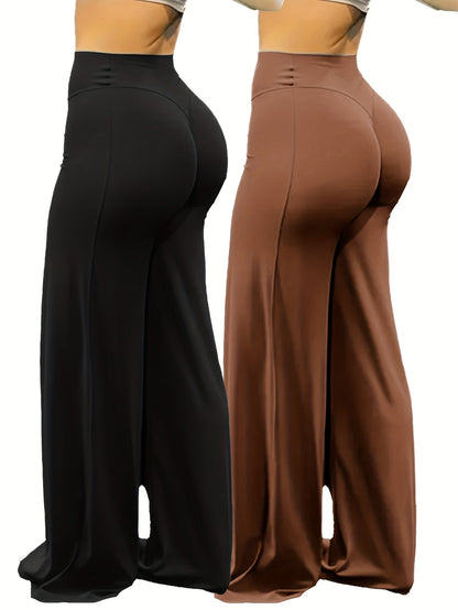 Wide Leg Yoga Pants High Waist High Elastic Full Coverage - Plus Size Flare Leggings for Gym Fitness Training Casual Wear All Season S-XL
