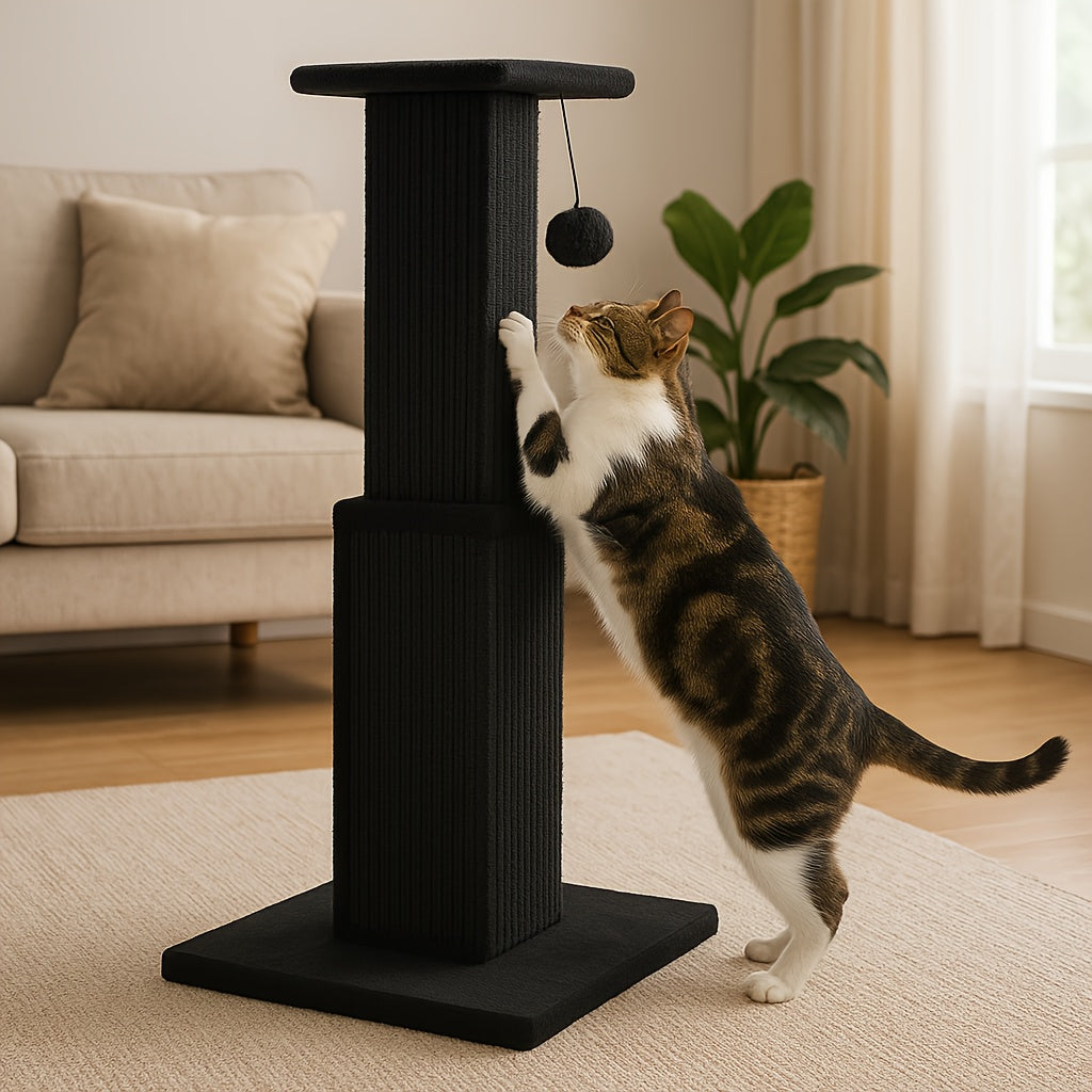 Cat Tree Tower Multi-Tier Sisal Scratching Post with Hanging Toys for Indoor Cats, Sturdy Cat Climbing Tower Activity Center for Energetic Cats, Available in Grey and Black