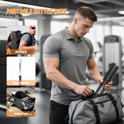 Cordless Battle Rope 2-Piece Set for Home Gym Arm Strength Aerobic Cardio Muscle Training Low-Impact Workout Fitness Equipment for Men and Women