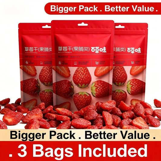 Dried Strawberries Snack 3 Bags Pack Low Sugar Natural Gluten-Free Vegan Fruit Snack Office Parties Holidays Gift