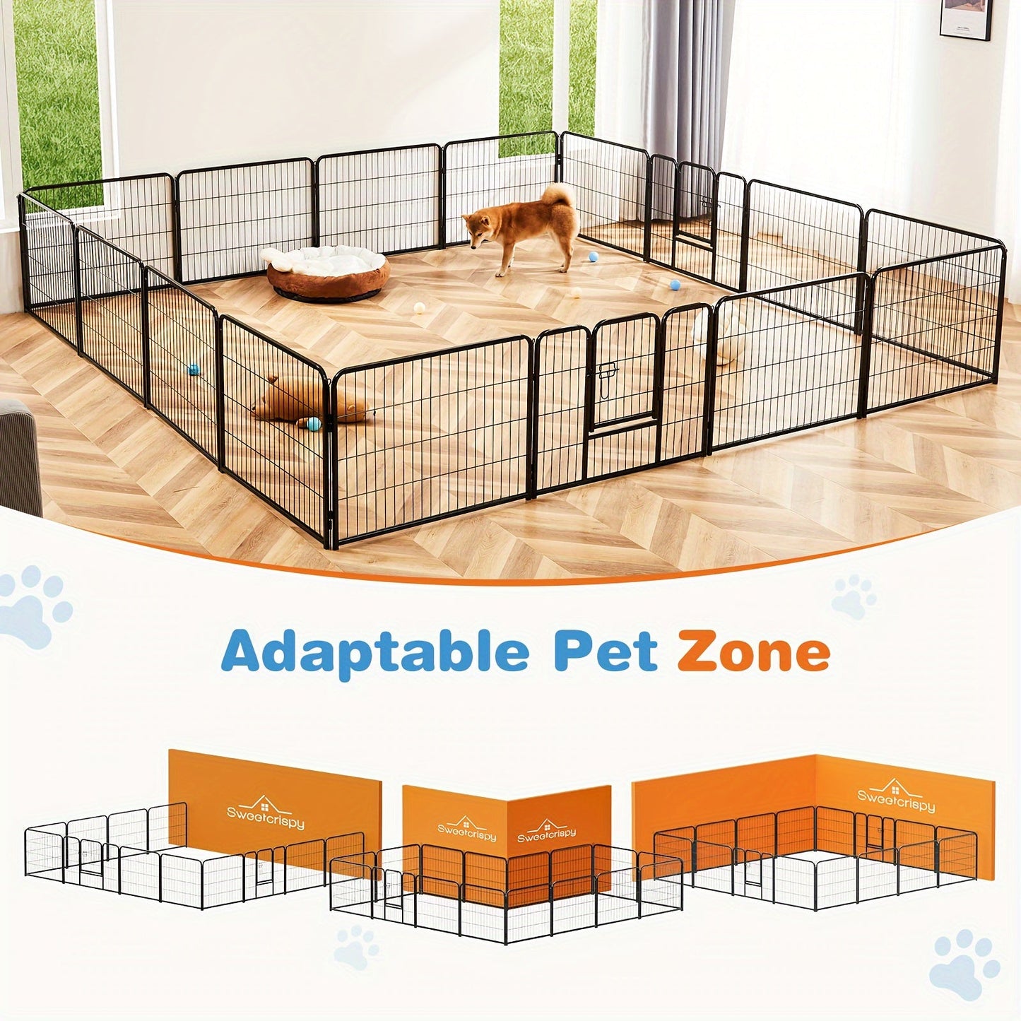 Portable Dog Playpen 8/16 Panels Heavy Duty Pet Exercise Pen for Large Medium Small Dogs Indoor Outdoor Use RV Camping Garden Yard Puppy Rabbit Animal Pen