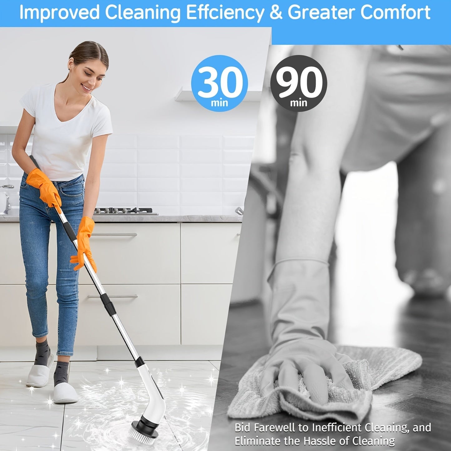 Electric Spin Scrubber with 7 Replaceable Brush Heads – Cordless, Dual Adjustable Speeds, Adjustable Detachable Handle, for Bathroom, Tub, Tile & Floor Cleaning
