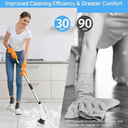 Electric Spin Scrubber with 7 Replaceable Brush Heads – Cordless, Dual Adjustable Speeds, Adjustable Detachable Handle, for Bathroom, Tub, Tile & Floor Cleaning