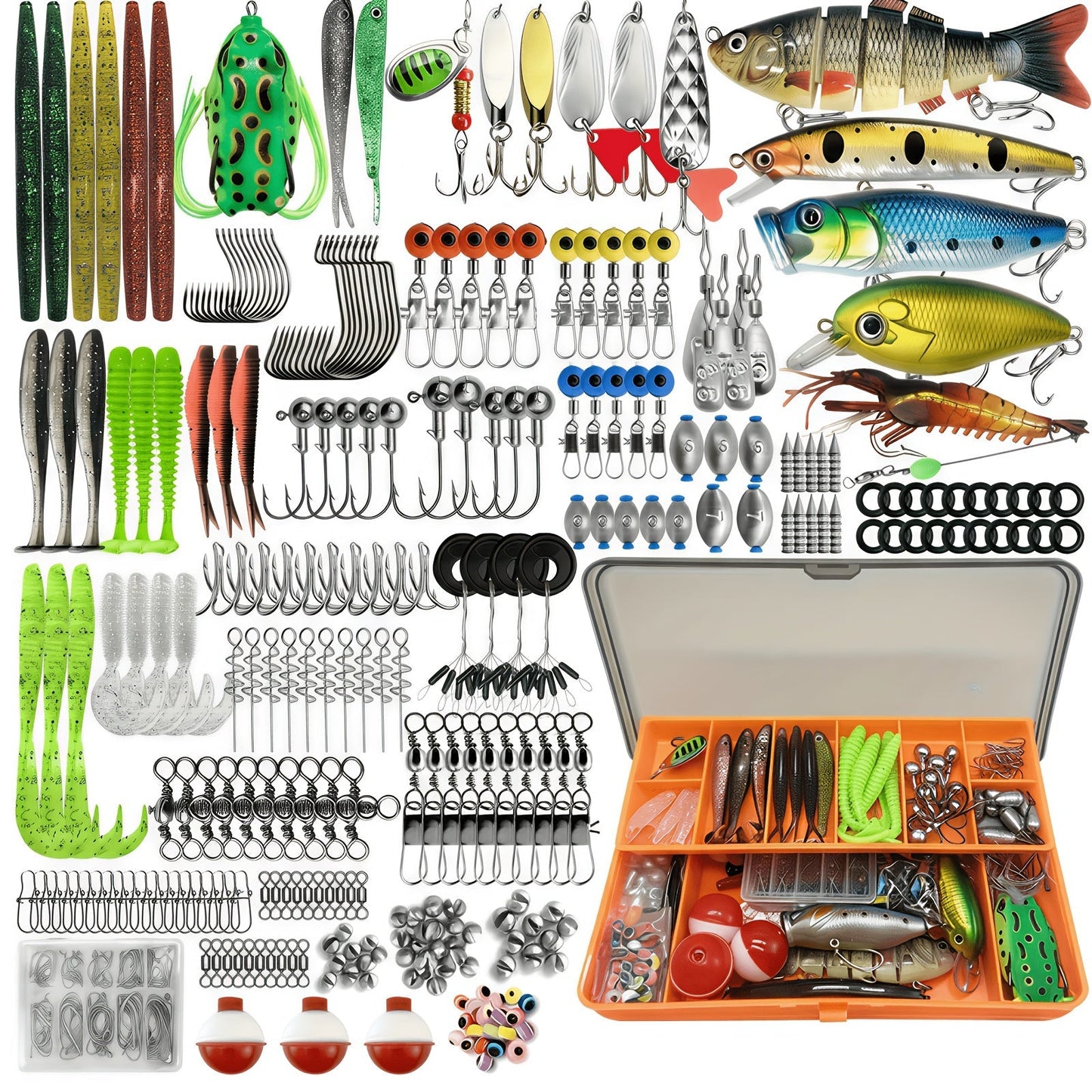 133 Piece Fishing Tackle Kit with Spinner Baits, Wobblers, Lead Jigs, Sinkers, Hooks & Tackle Box – Complete Freshwater Beginner Fishing Set for Bass, Trout & Panfish