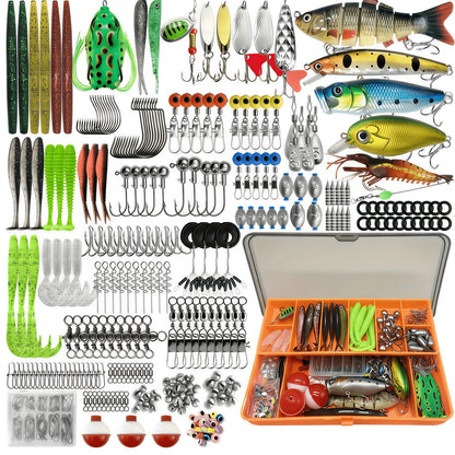 133 Piece Fishing Tackle Kit with Spinner Baits, Wobblers, Lead Jigs, Sinkers, Hooks & Tackle Box – Complete Freshwater Beginner Fishing Set for Bass, Trout & Panfish