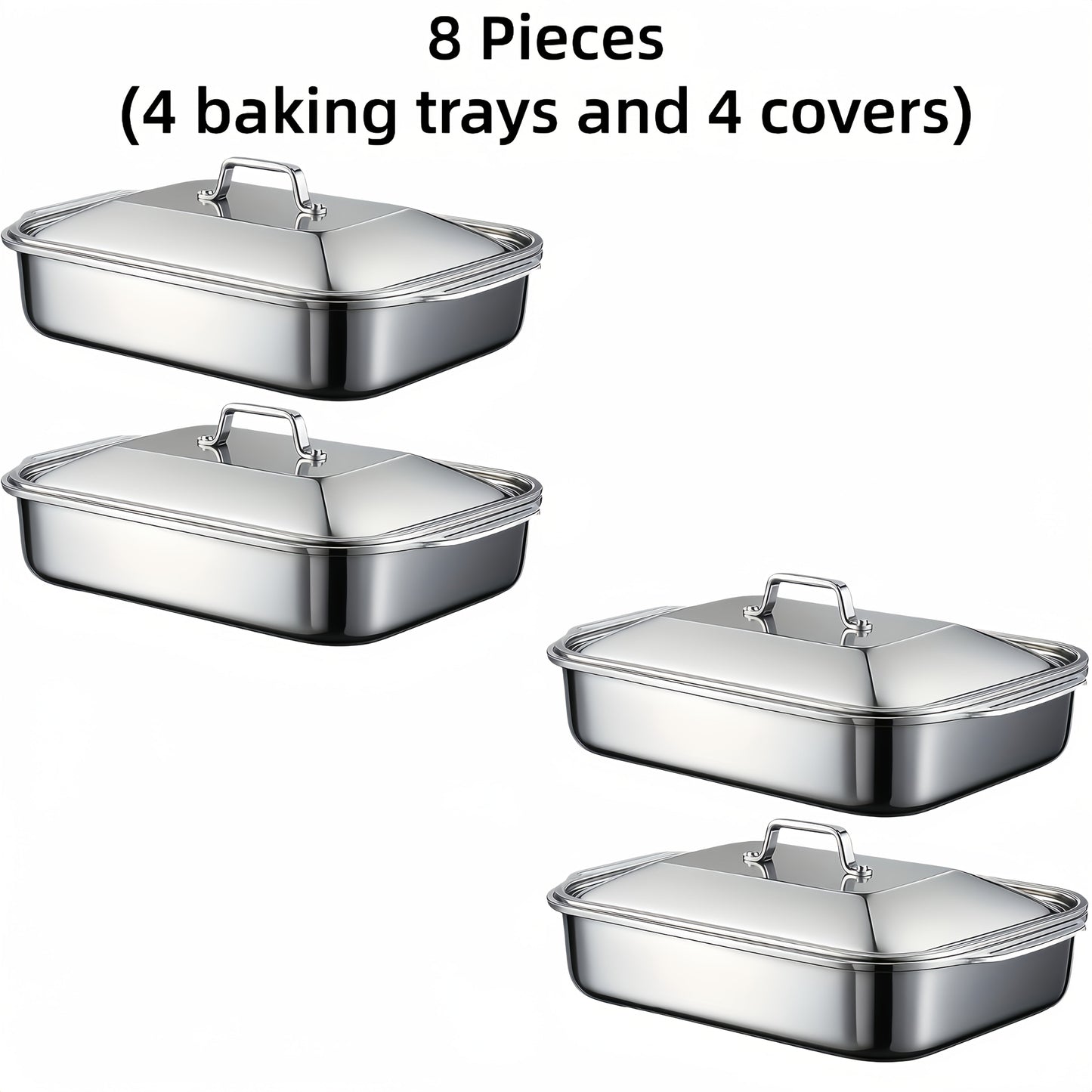 Stainless Steel Baking Pans with Lids Set – Extra Large Non-Stick Heavy Duty Rectangular Oven Trays for Roasting Bread Desserts Seafood BBQ Buffet Serving, 2 4 6 8 Pack Options
