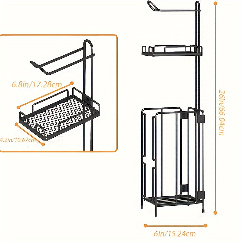 Freestanding Toilet Paper Holder Metal Stand 3 Reserve Roll Storage | No Drilling Modern Bathroom TP Dispenser | Floor Standing Toilet Paper Organizer | Housewarming Gift | Black