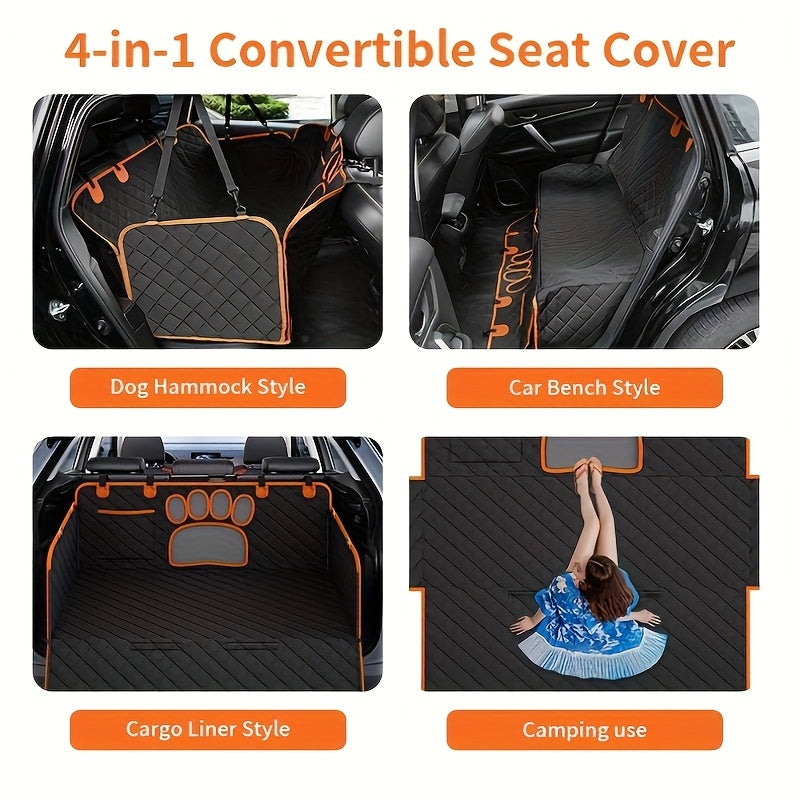 Dog Seat Cover Hammock – Heavy Duty Waterproof Scratch-Resistant Pet Rear Seat Cover for Cars, Trucks & SUVs, Anti-Slip Durable Soft Car Mat with Open Net, Dog Car Seat Cushion & Trunk Protector