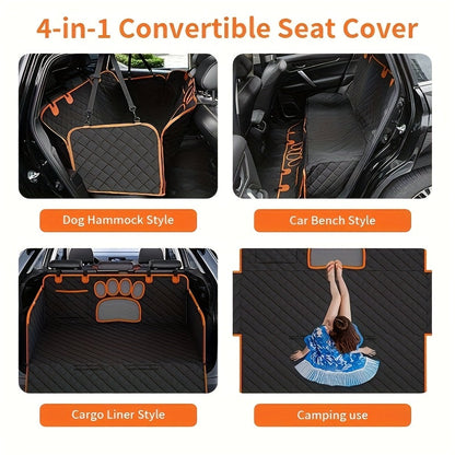 Dog Seat Cover Hammock – Heavy Duty Waterproof Scratch-Resistant Pet Rear Seat Cover for Cars, Trucks & SUVs, Anti-Slip Durable Soft Car Mat with Open Net, Dog Car Seat Cushion & Trunk Protector