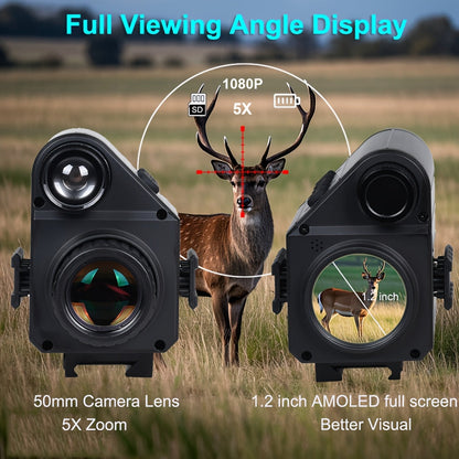 Digital Night Vision Scope for Hunting – Infrared Riflescope Monocular, 5X Zoom, HD 1080P Video Recording, 32GB TF Card & 2600mAh Battery, Built-In Reticle for Hunting, Camping & Wild Adventure