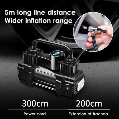 12V 150 PSI Portable Tire Inflator Air Compressor – Dual Cylinder Auto Air Pump with LED Digital Pressure Gauge, Auto Shutoff & LED Light for Car, SUV, Truck, Bicycle, Basketball & Inflatables