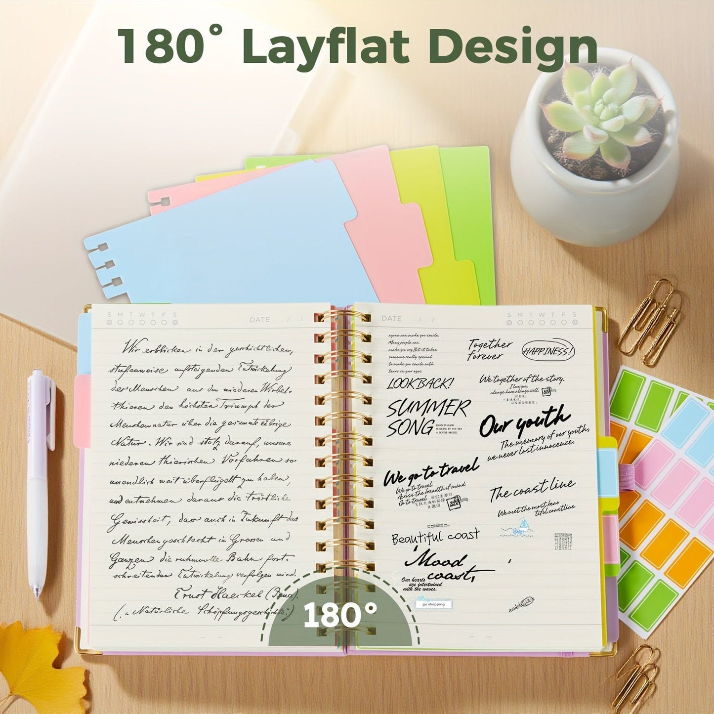 A5 Hardcover 5-Subject Spiral Notebook Journal – 300 College-Ruled Pages with Removable Divider Tabs & Pocket, 6.1" x 8.4" Lined Notebook for Work, School & Note Taking, Back to School Supplies