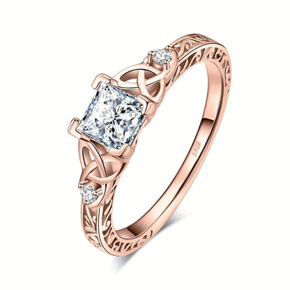 Princess Cut CZ Engagement Ring 925 Sterling Silver Platinum Plated – Cubic Zirconia Bridal Band Women Sizes 4-12, Silver Yellow Rose Gold, Wedding Promise Ring Gift Box