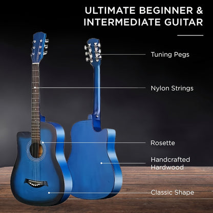 38-Inch Basswood Acoustic Guitar for Beginners – Full-Size Folk Style Steel String Guitar with Rich Warm Tone, Ideal for Practice, Performance & Learning, Available in 5 Colors
