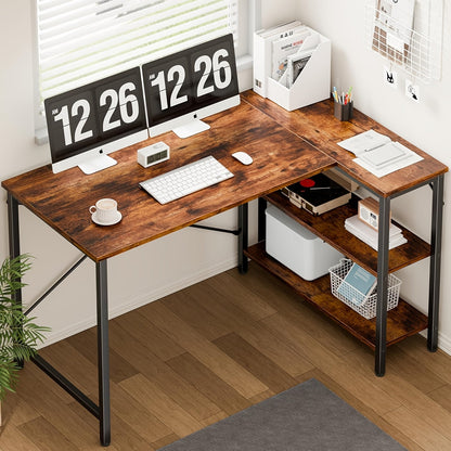 L-Shaped Corner Desk 50 Inch – Gaming & Home Office Computer Desk with CPU Stand, Side Bag & Wooden Desktop, Reversible PC Writing Study Table for Home Office, Dorm & Small Spaces