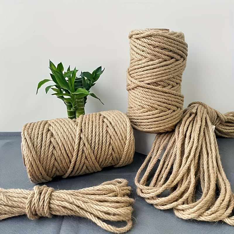 Natural Jute Rope 6mm x 787" (65 ft) Rustic Beige Twine for DIY Crafts Cat Scratch Post Home Decor Bundling & Hanging - Sturdy Decorative Jute Cord