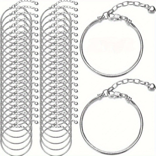 20-Piece Snake Chain Adjustable Bracelet Set 6.29 Inch Charm Bracelets with Lobster Clasp Extension Chain for Women DIY Jewelry Making Craft Supplies Beginner Gift