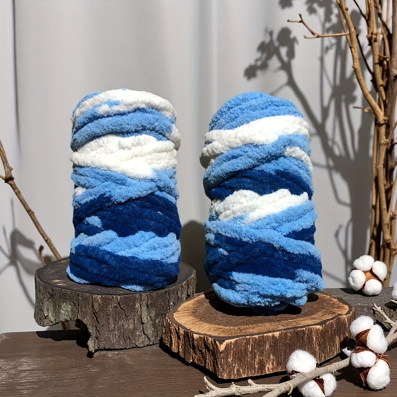 Chunky Chenille Yarn 2 Skeins 500g Hand Knitting Blanket Crochet Multicolor Striped Soft Polyester Extra Thick Plush DIY Gift for Women Men