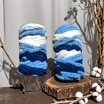 Chunky Chenille Yarn 2 Skeins 500g Hand Knitting Blanket Crochet Multicolor Striped Soft Polyester Extra Thick Plush DIY Gift for Women Men