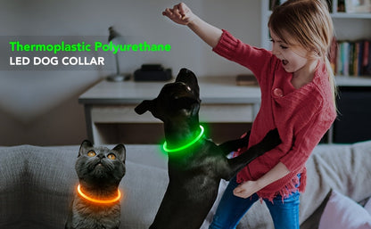 USB Rechargeable LED Dog Collar – Light Up 360° Glow Safety Collar with 3 Modes, Adjustable TPU Cuttable Collar for Small Medium Large Dogs, Night Walking Running & Hunting