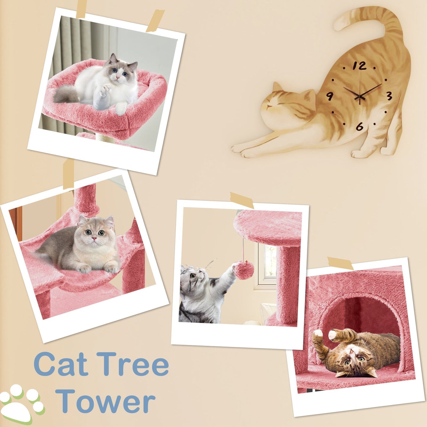 44-Inch Cat Tree Tower for Indoor Cats with Condo, Hammock & Natural Sisal Scratching Posts – Multi-Level Cat Furniture with Perches & Pet House for Multiple Cats, 5 Colors