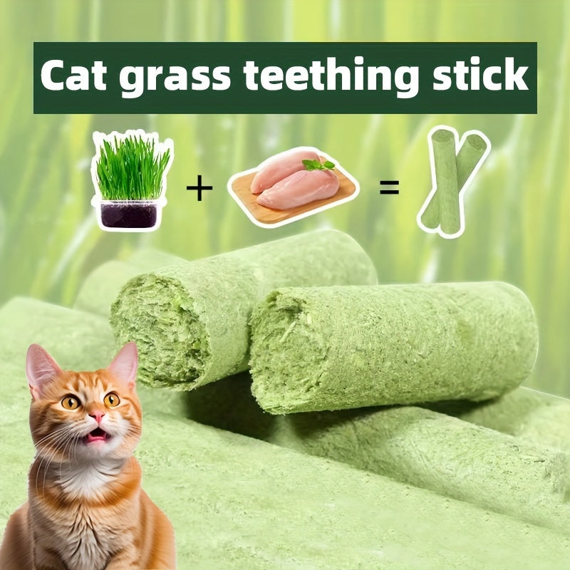 Cat Grass Sticks for Hairball Control – 3-in-1 Freeze-Dried Catnip Treats with Instant Granules & Hair Cream Tablets for Indoor Cats, Natural Hairball Remedy, 15 Count & 15-Pack Bundle