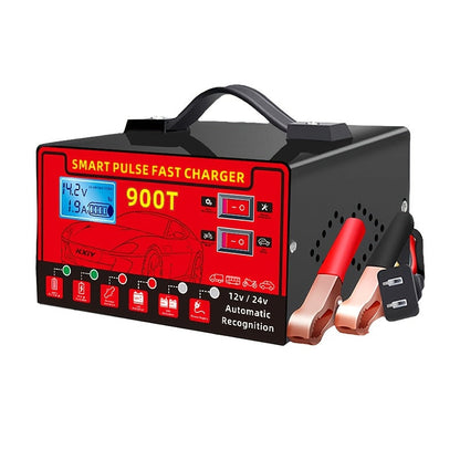 Smart Universal Battery Charger for 12V & 24V – LCD Screen, Pulse Repair & Temperature Regulation, Trickle Charger Maintainer for Car, Truck, Motorcycle, Boat, Lawn Mower & Harvester Batteries