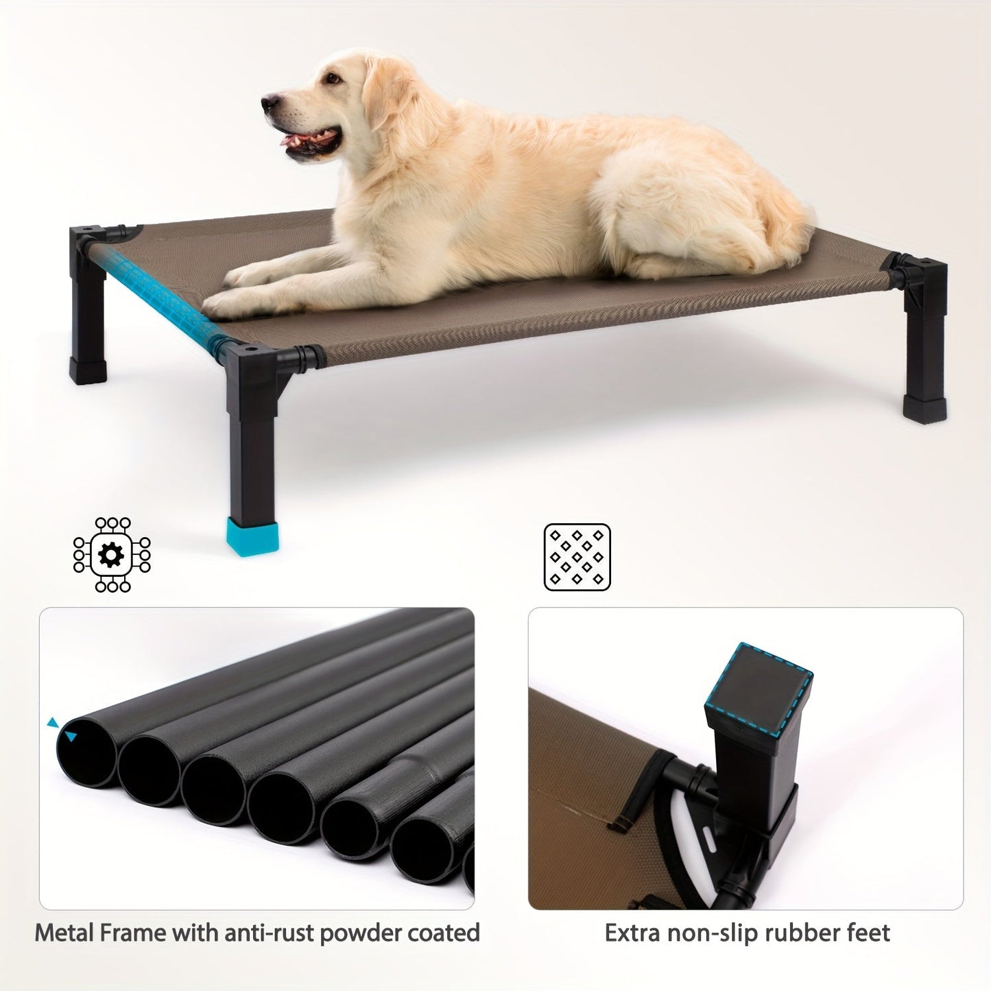 Cooling Elevated Dog Bed Raised Cot with Breathable Mesh and Metal Frame - Washable Portable Dog Cot with No-Slip Feet for Indoor and Outdoor Use, Multiple Sizes and Colors Available