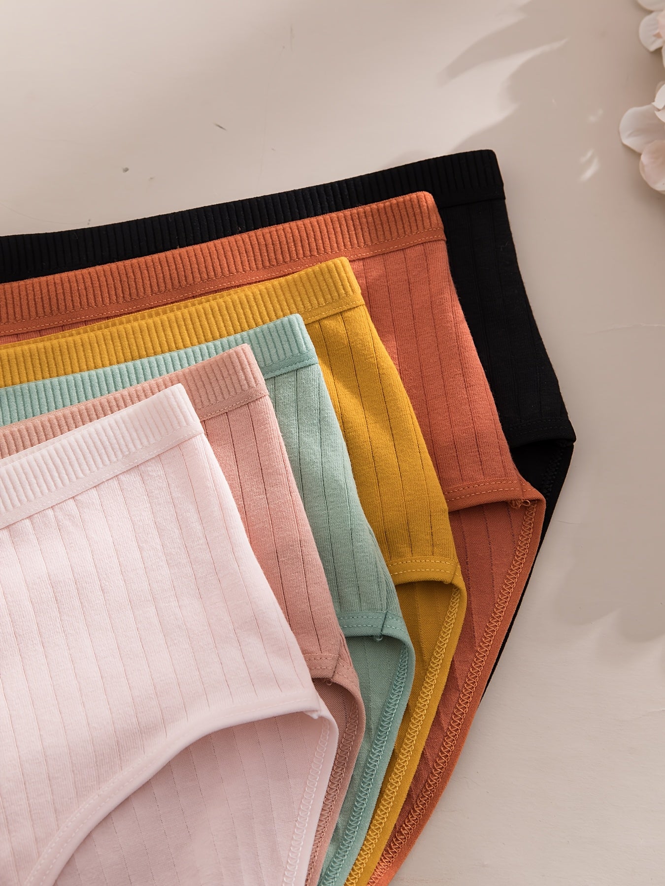 6-Pack Ribbed Thong Panties Women Soft Breathable Mid-Waist | Rib-Knit Triangle Underwear Solid Colors | Maternity-Friendly Everyday Panties Set | S to 5XL Mixed Colors