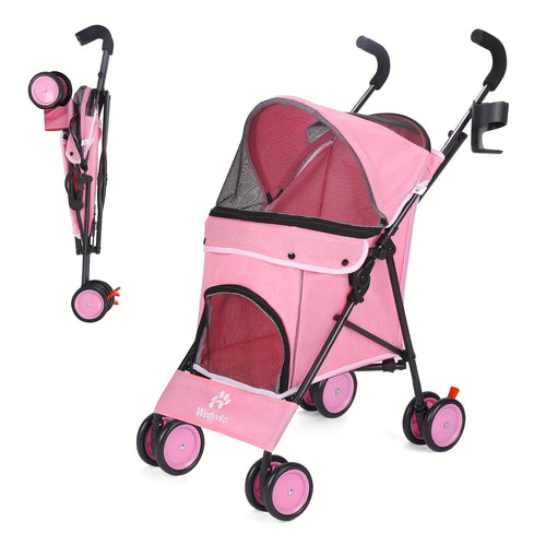 Portable Pet Stroller for Small Dogs & Cats – Foldable Travel Dog Stroller up to 33 lbs, Breathable Canopy, Smooth Wheels & Storage Basket, Ideal for Walks, Trips & Outdoor Adventures