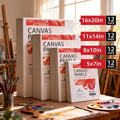 Canvas Panel Boards 12-Pack Triple Primed – White Artist Painting Canvas for Acrylic, Oil, Gouache & Tempera, Sturdy Flat Canvas Boards for Beginners & Professionals