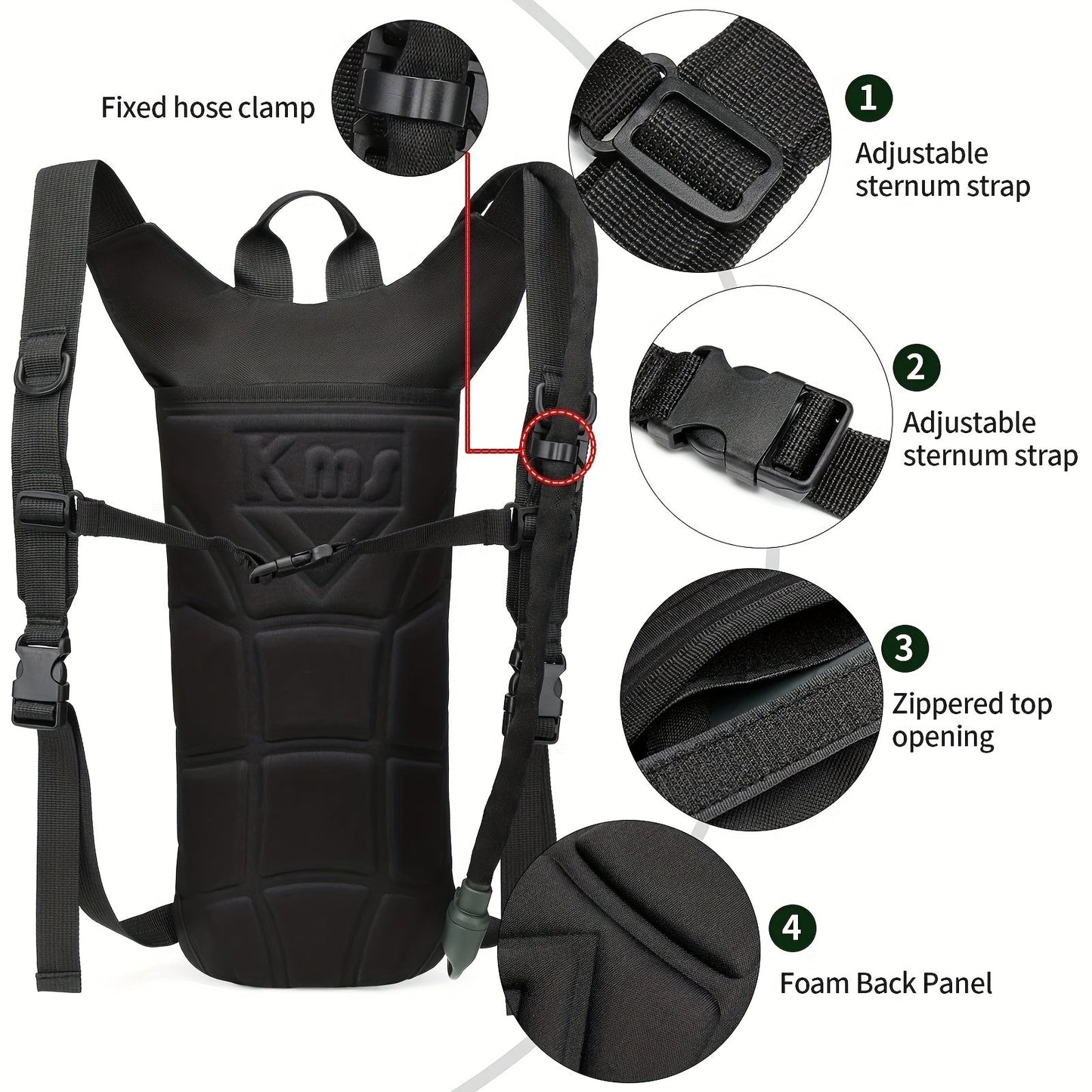 Hydration Backpack with 101oz Water Bladder Tactical Lightweight Pack for Hiking Biking Running Climbing – Adjustable Straps Large Capacity Black Green