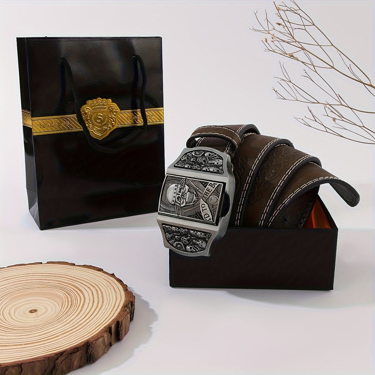 Retro Western Cowboy Belt with Detachable Lighter – Embossed Printed Novelty Accessory Belt in Skull, Eagle, Cross & Native American Designs, Unique Gift for Men for Christmas, Thanksgiving & Valentine's Day