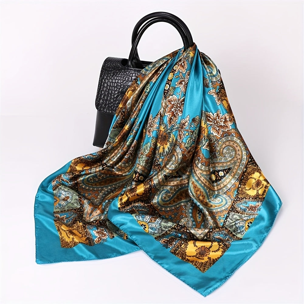 6pcs Vintage Satin Square Scarves for Women – Elegant Polyester Paisley & Floral Headwrap Bandana Set in 6 Designs & Assorted Colors, Perfect for Formal Casual Events Hair Accessories Gift