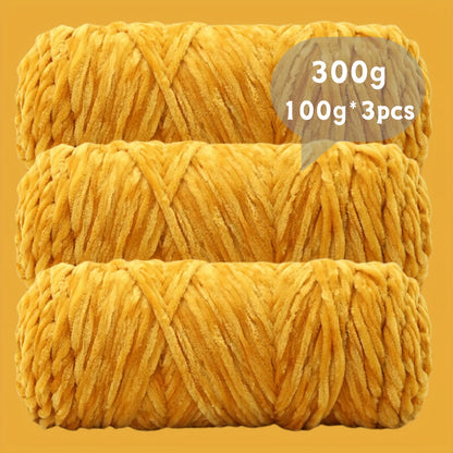 Velvet Chenille Yarn 3-Pack 300g (100g x3) Soft Bulky Knitting Crochet Yarn 47 Colors Beginner Friendly Luxury Handcraft for Sweaters Scarves Hats Dolls Bags Amigurumi DIY Projects